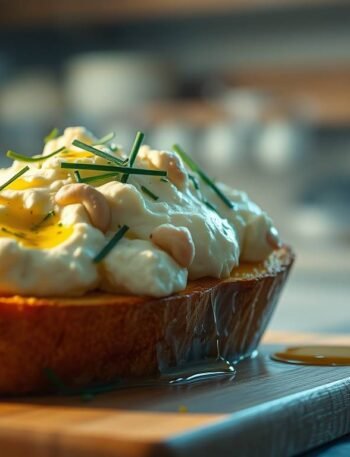 Cashew Ricotta Cloud on Toast with Chive Oil