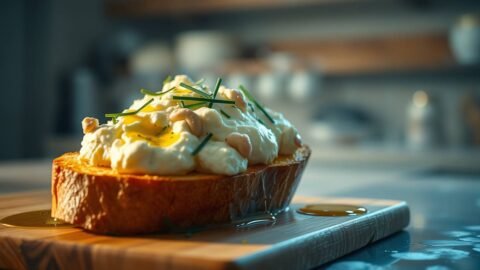 Cashew Ricotta Cloud on Toast with Chive Oil