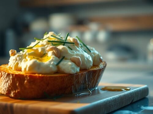 Cashew Ricotta Cloud on Toast with Chive Oil