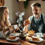 Lira and Marco share toast and tea in morning light