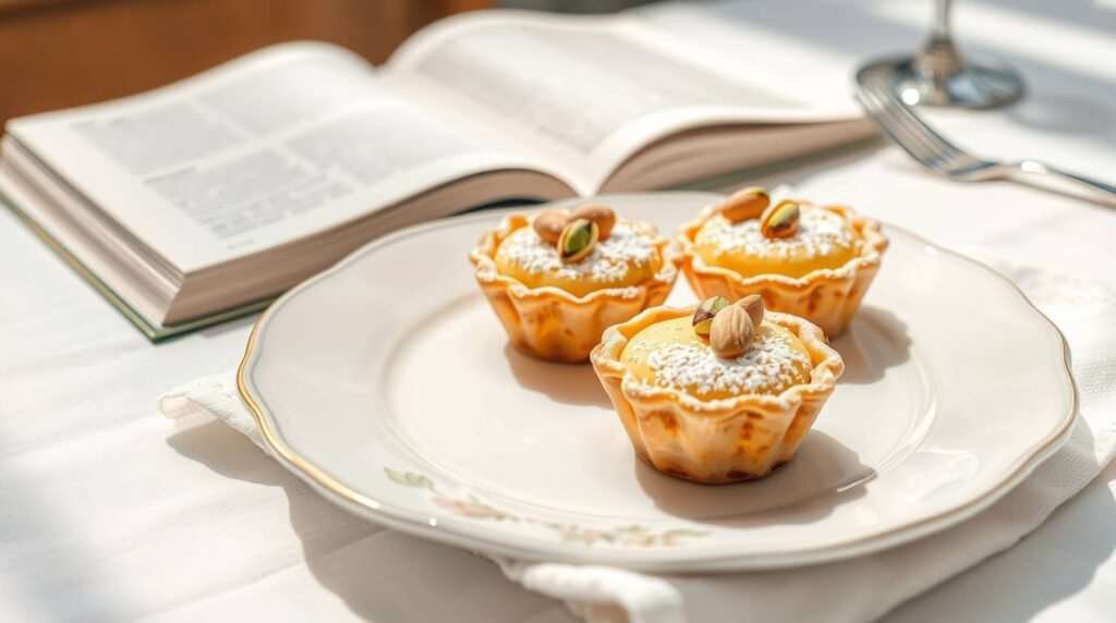 This describes the image for screen readers and improves SEO with keywords like vegan amandine and pistachio