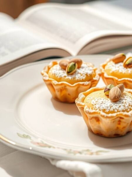 This describes the image for screen readers and improves SEO with keywords like vegan amandine and pistachio