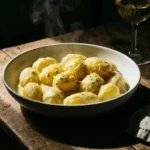 Chiaroscuro bowl of Normandy Creamed Potatoes with thyme and lemon zest
