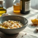 A quiet New Year plate of warm white beans with olive oil and lemon on a rustic table
