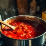 Sunday Gravy for One simmering slowly in a pot on the stove
