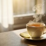 Bergamot Earl Grey tea in morning light with fresh citrus zest