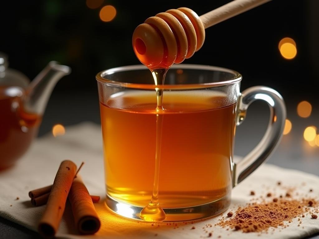 Honey and cinnamon being added to the strained elixir