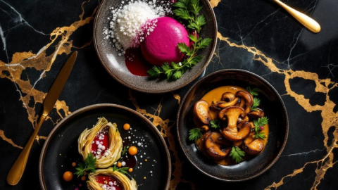 Gourmet vegan feast inspired by Nero Wolfe featuring artichokes beets and brown butter magic